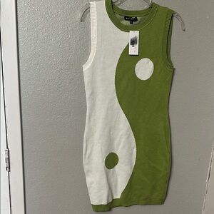 Blue Blush Asymmetrical Green and White Bodycon Dress